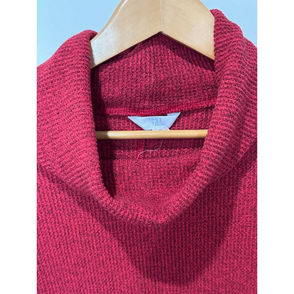 Women's Time and Tru Red Cowl Neck Sweater L (12-14) relaxed fit